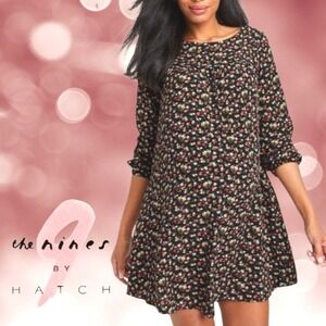 The Nines by Hatch Maternity Dress Floral Babydoll Rayon Black Ditsy Floral XS